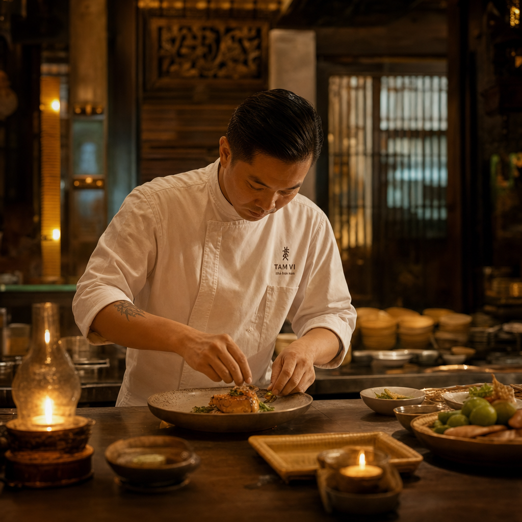 Bếp trưởng MONA Dining đang chế biến món ăn